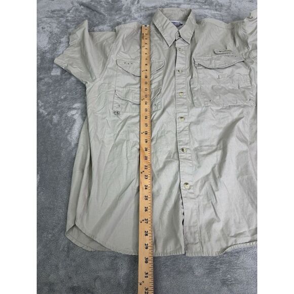 Columbia PFG Short Sleeve Button Down Shirt Men's Size Medium Beige - Picture 10 of 11